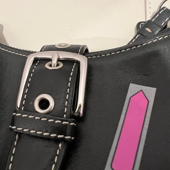 Coach Black Crossbody Bag with Buckle Detail and White Stitching - Picture 13 of 15